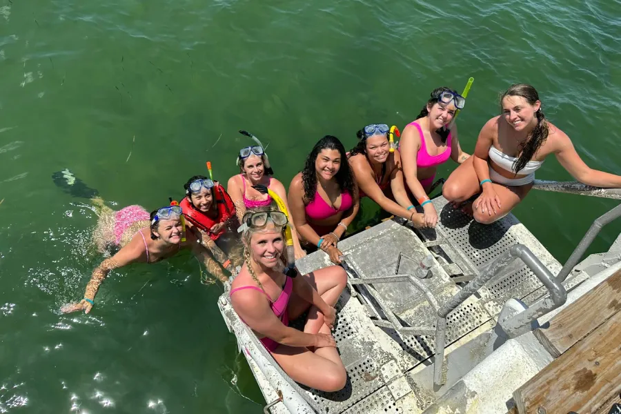 Snorkelers on the dive deck of the M/V Diver I